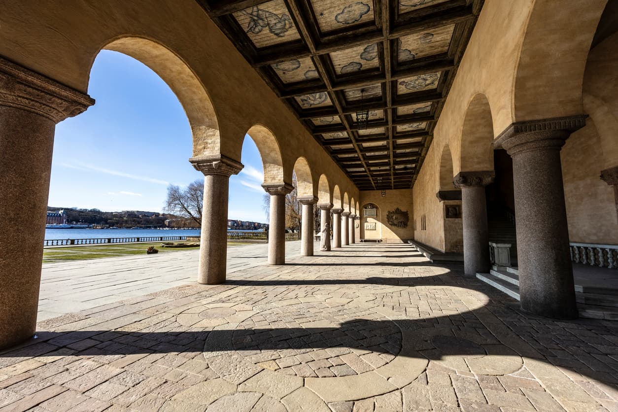 A view from pillars from the City Hall in Stockholm