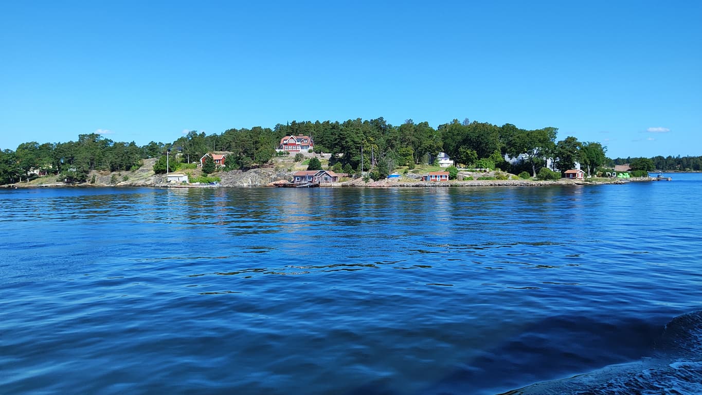Vaxholm town in Sweden seen from the boat Hero